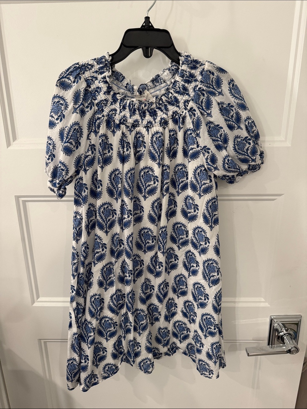 Crewcuts White Dress with Blue Floral Print
